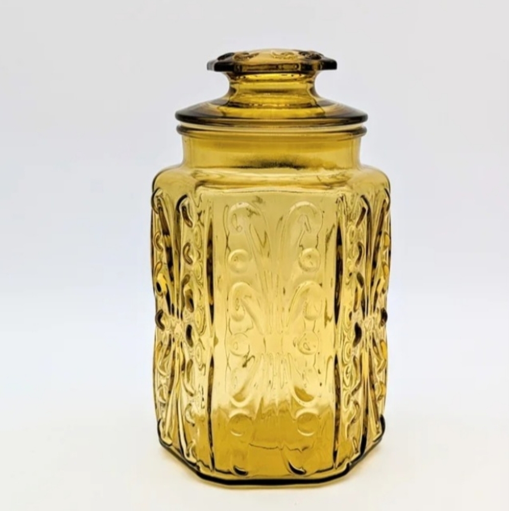 Vintage LE Smith Amber Glass Apothecary Canister Jar